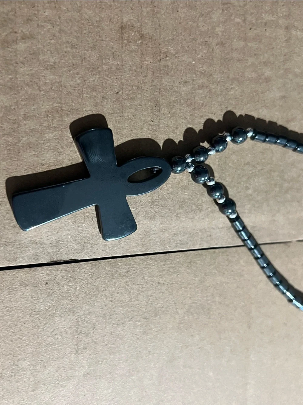 Hematite Cross Pendant Necklace - Dark Gray